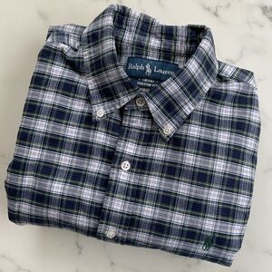 Ralph Lauren Men’s Plaid Custom Fit Button Up Size Large Blue/Green/White